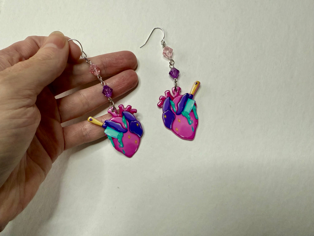 Small gem heart earrings