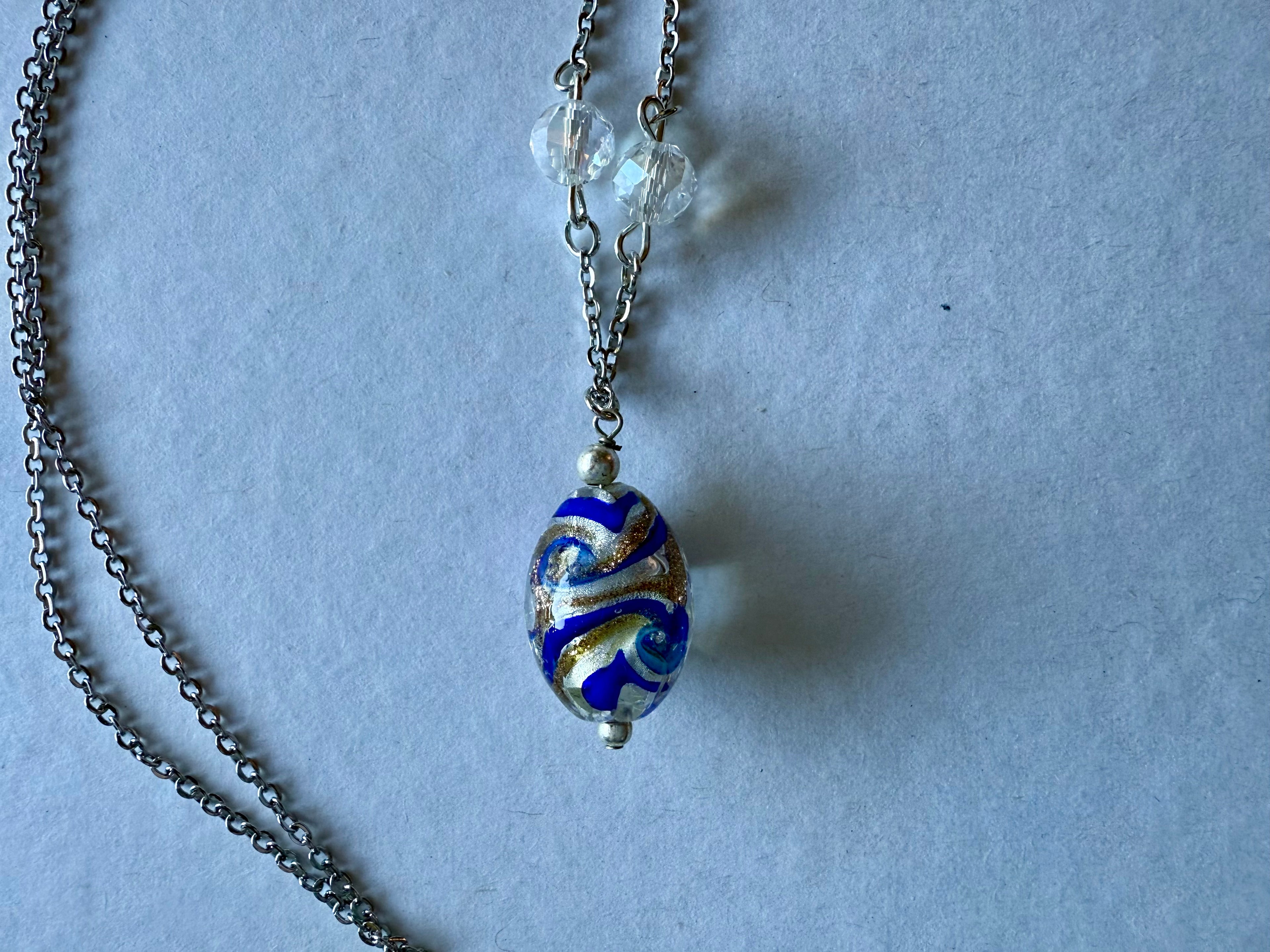Blue and Gold Swirl Pendant Necklace