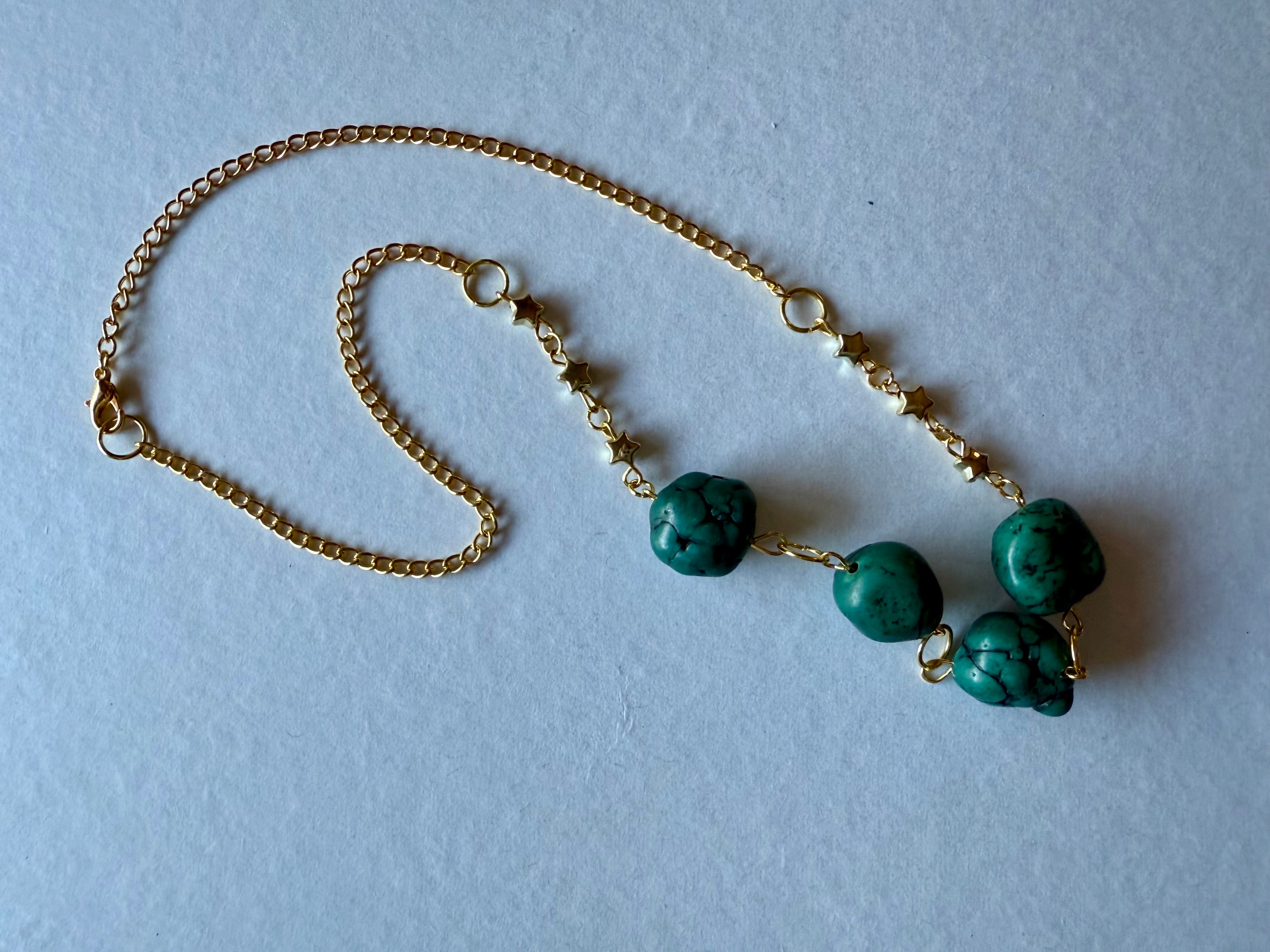 Green Stone and Gold Stars Necklace