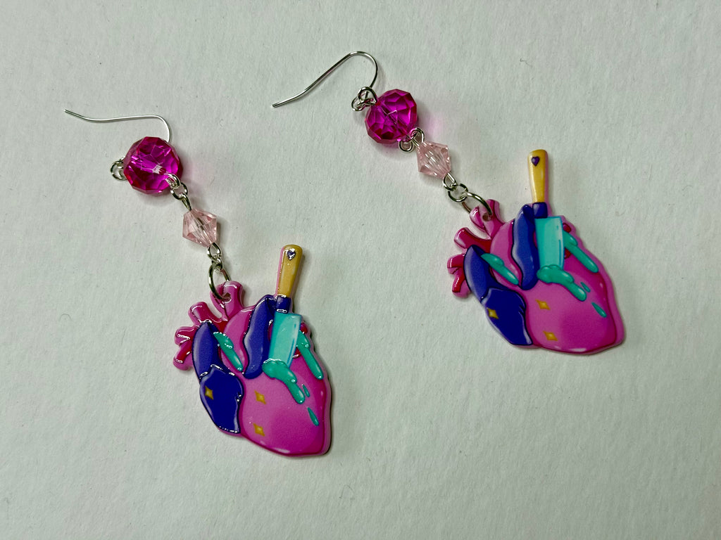Big pink jem heart earrings