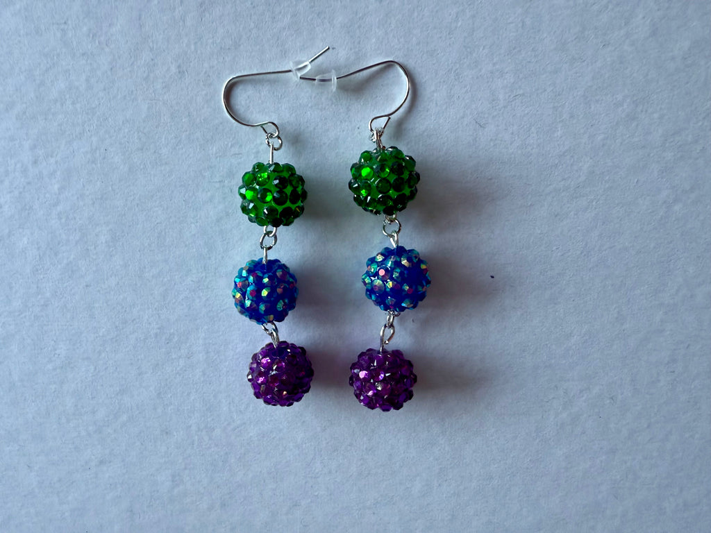 Purple Green and Blue Sparkle Earrings