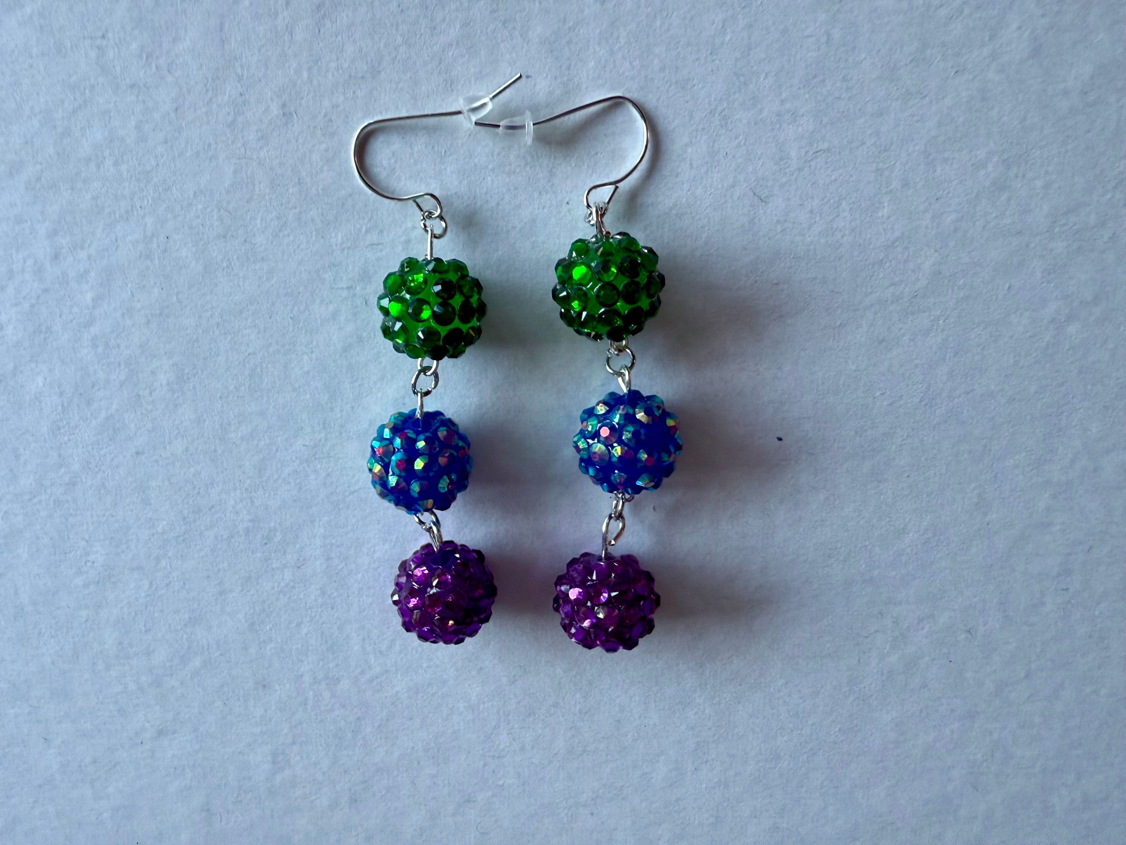 Purple Green and Blue Sparkle Earrings