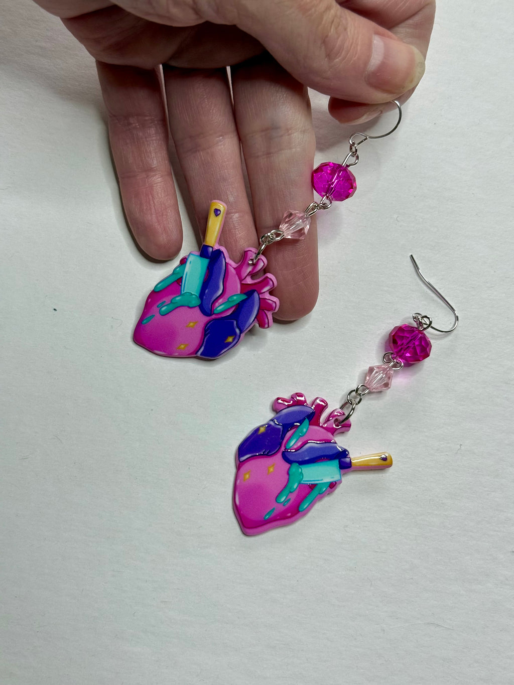 Big pink jem heart earrings