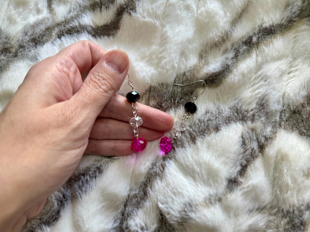 Pink, White, and Black Crystal Earrings