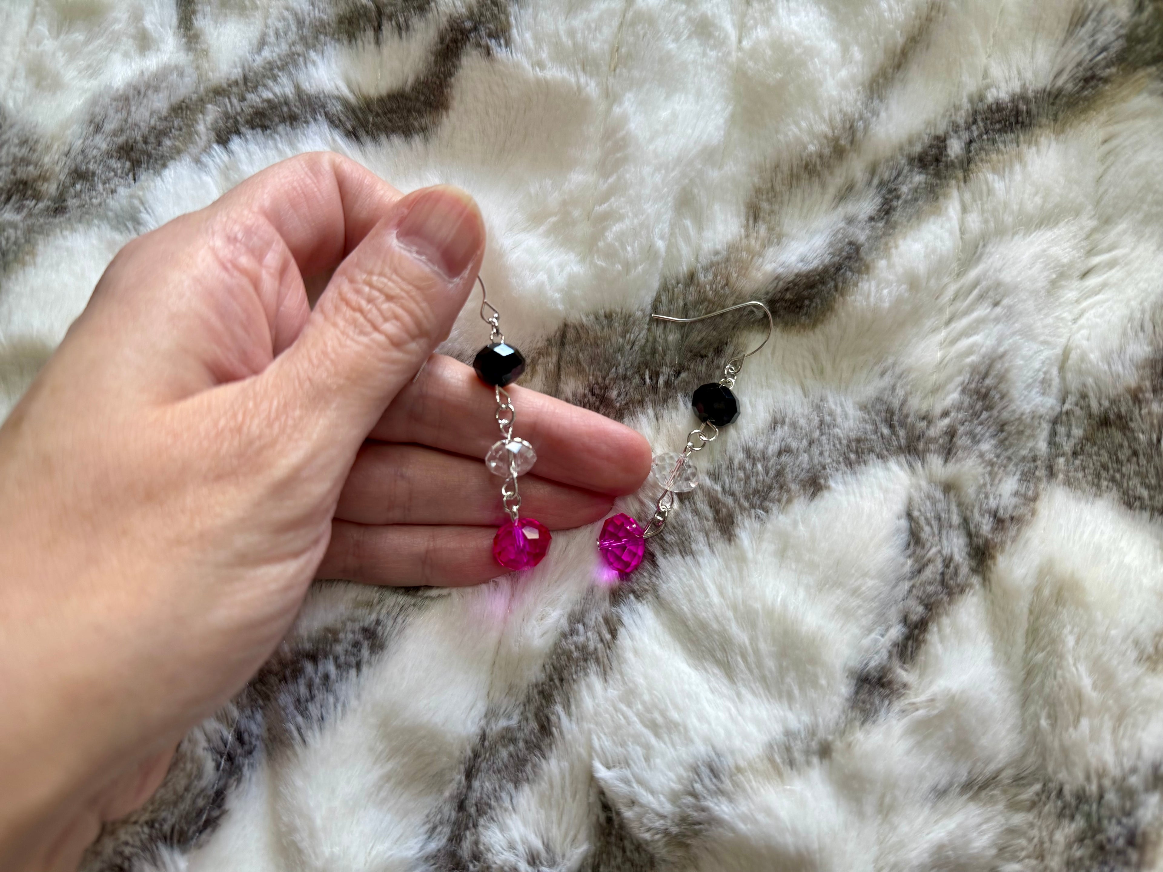 Pink, White, and Black Crystal Earrings
