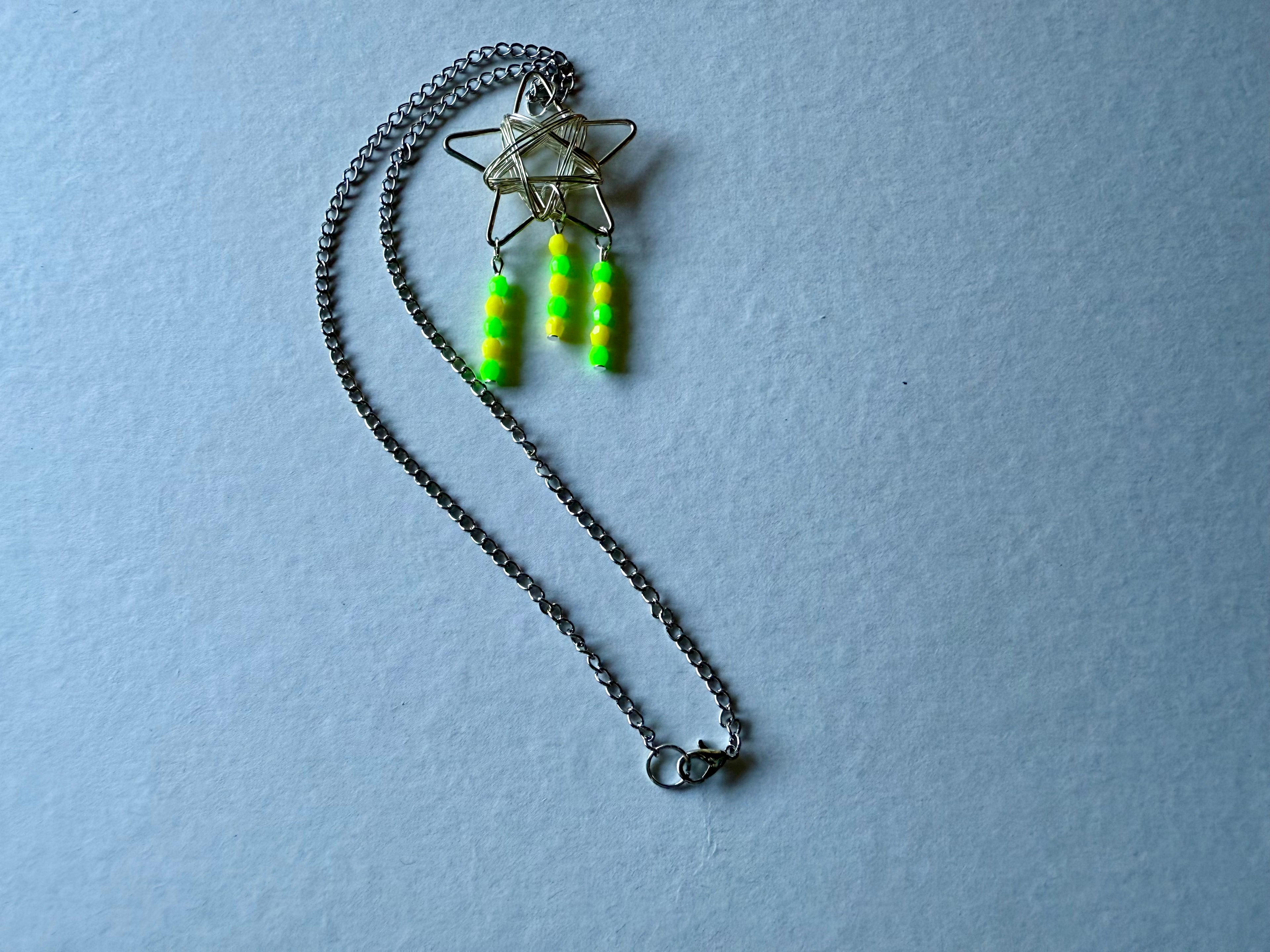 Neon Green and Yellow Star Necklace