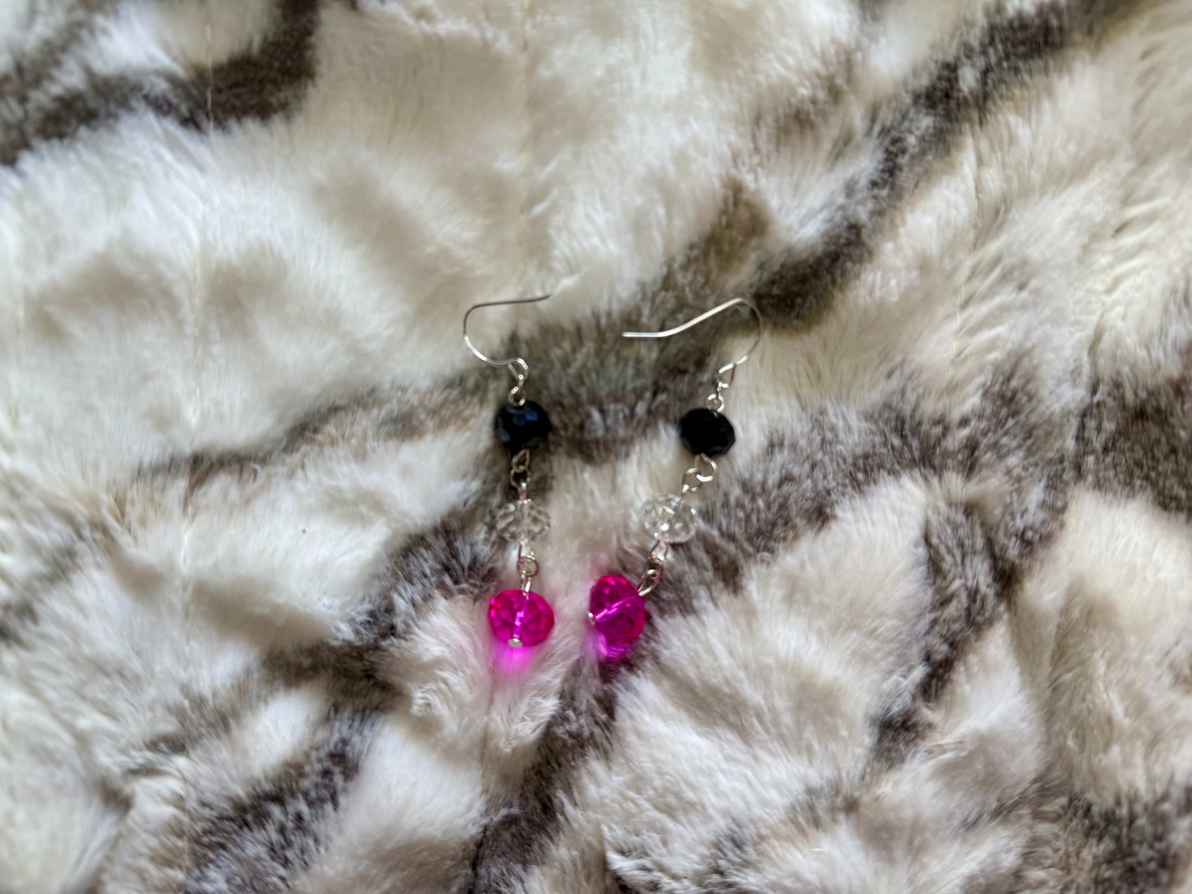 Pink, White, and Black Crystal Earrings