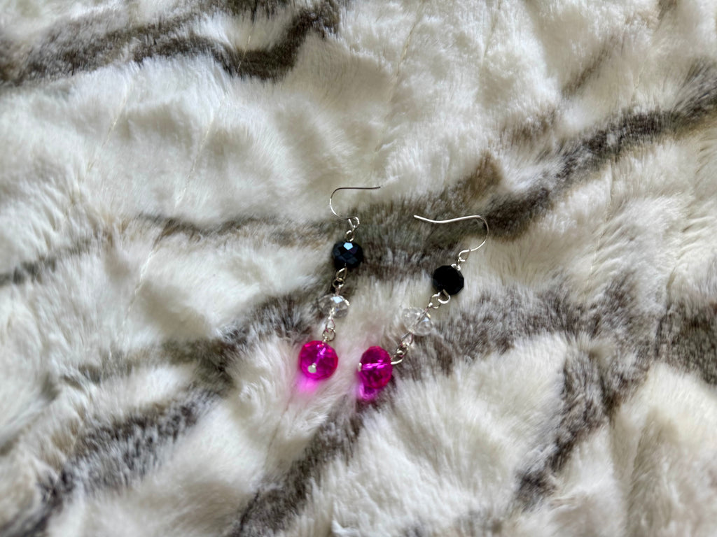 Pink, White, and Black Crystal Earrings