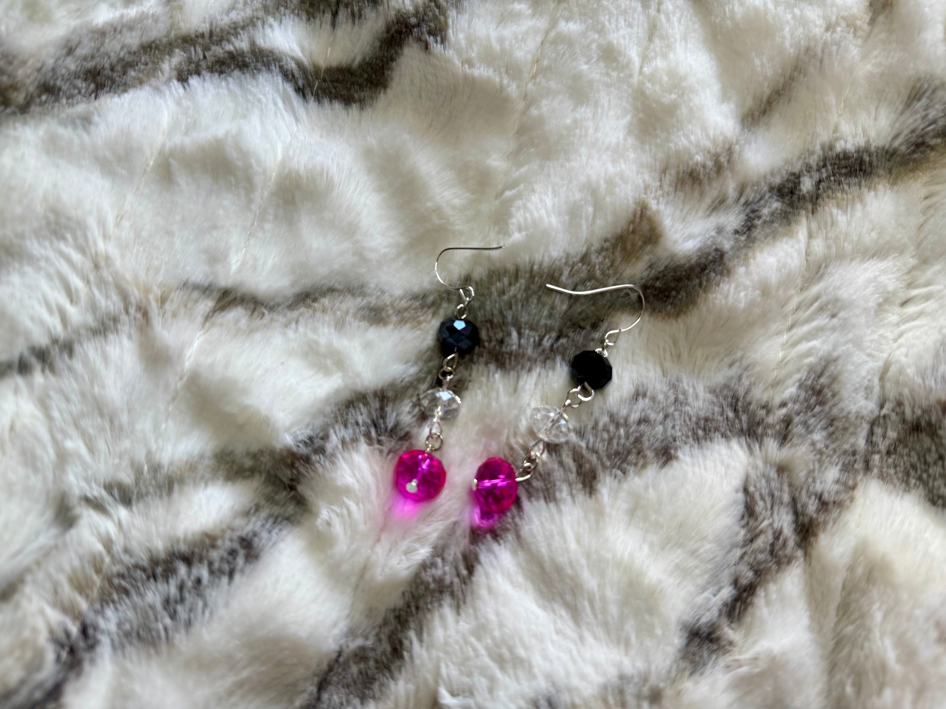Pink, White, and Black Crystal Earrings