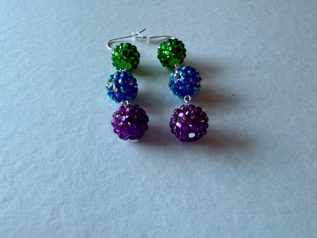 Purple Green and Blue Sparkle Earrings