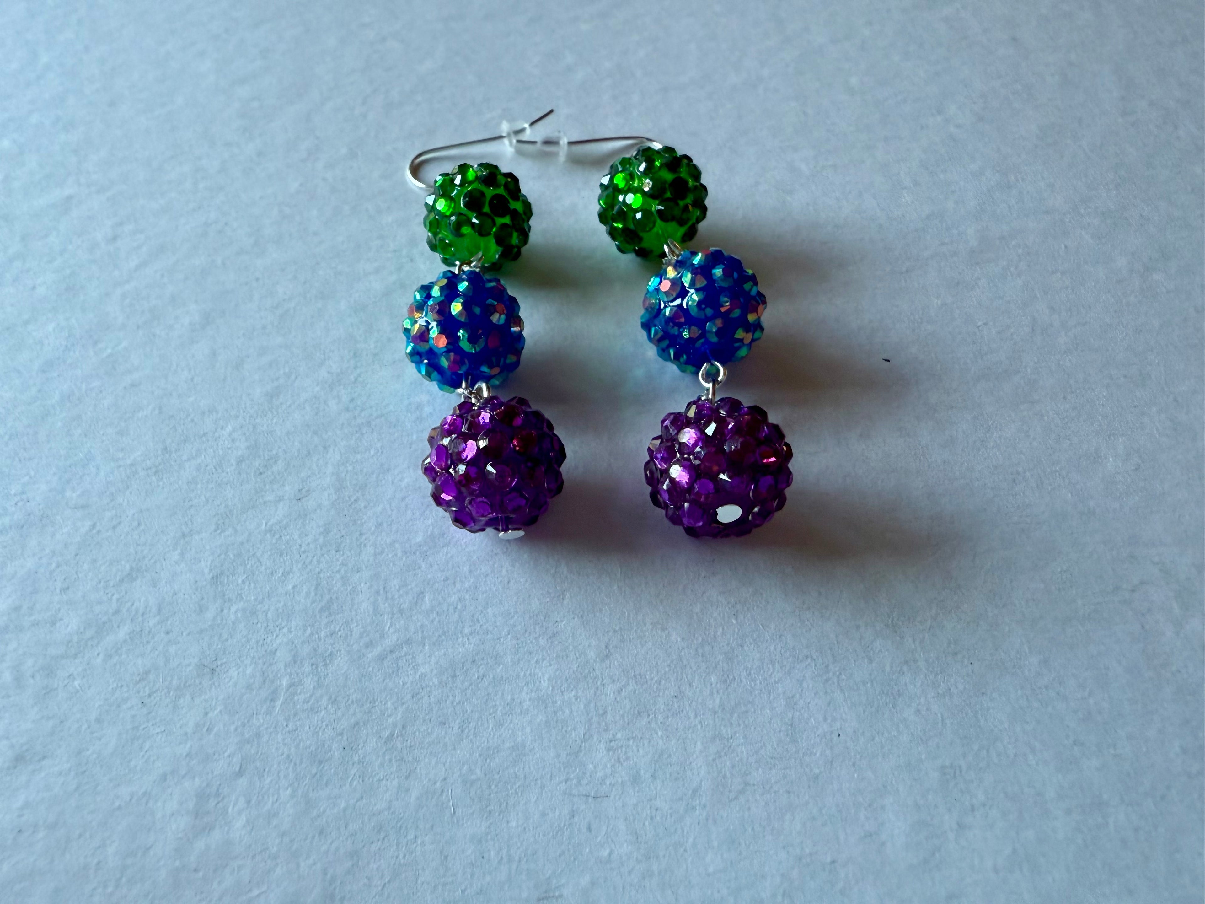 Purple Green and Blue Sparkle Earrings