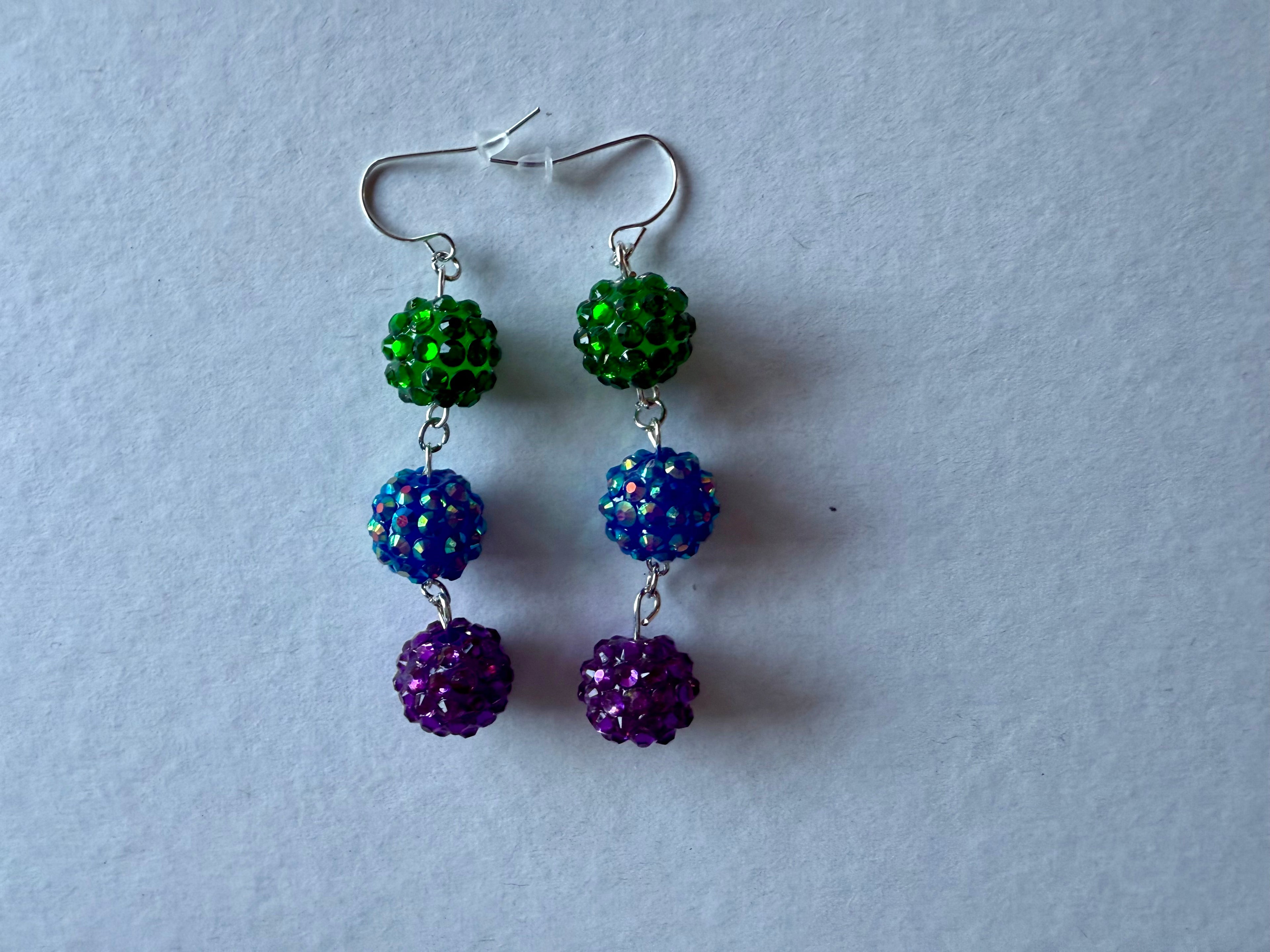Purple Green and Blue Sparkle Earrings