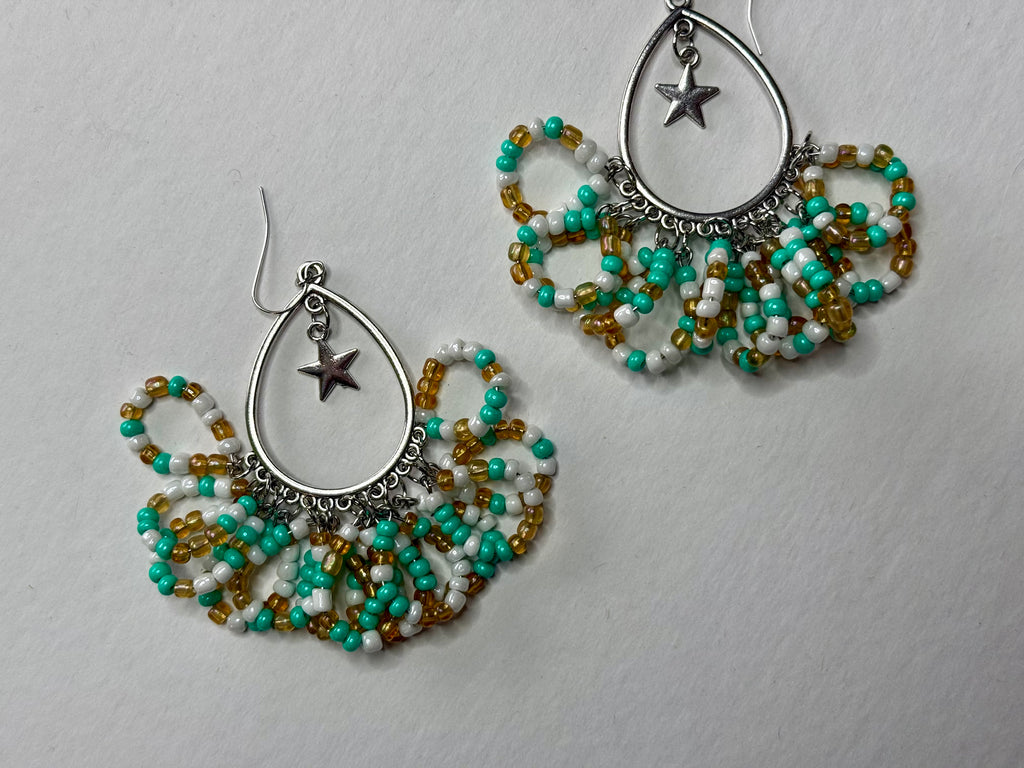 Gold, White, and Sea Foam Hoop Earrings