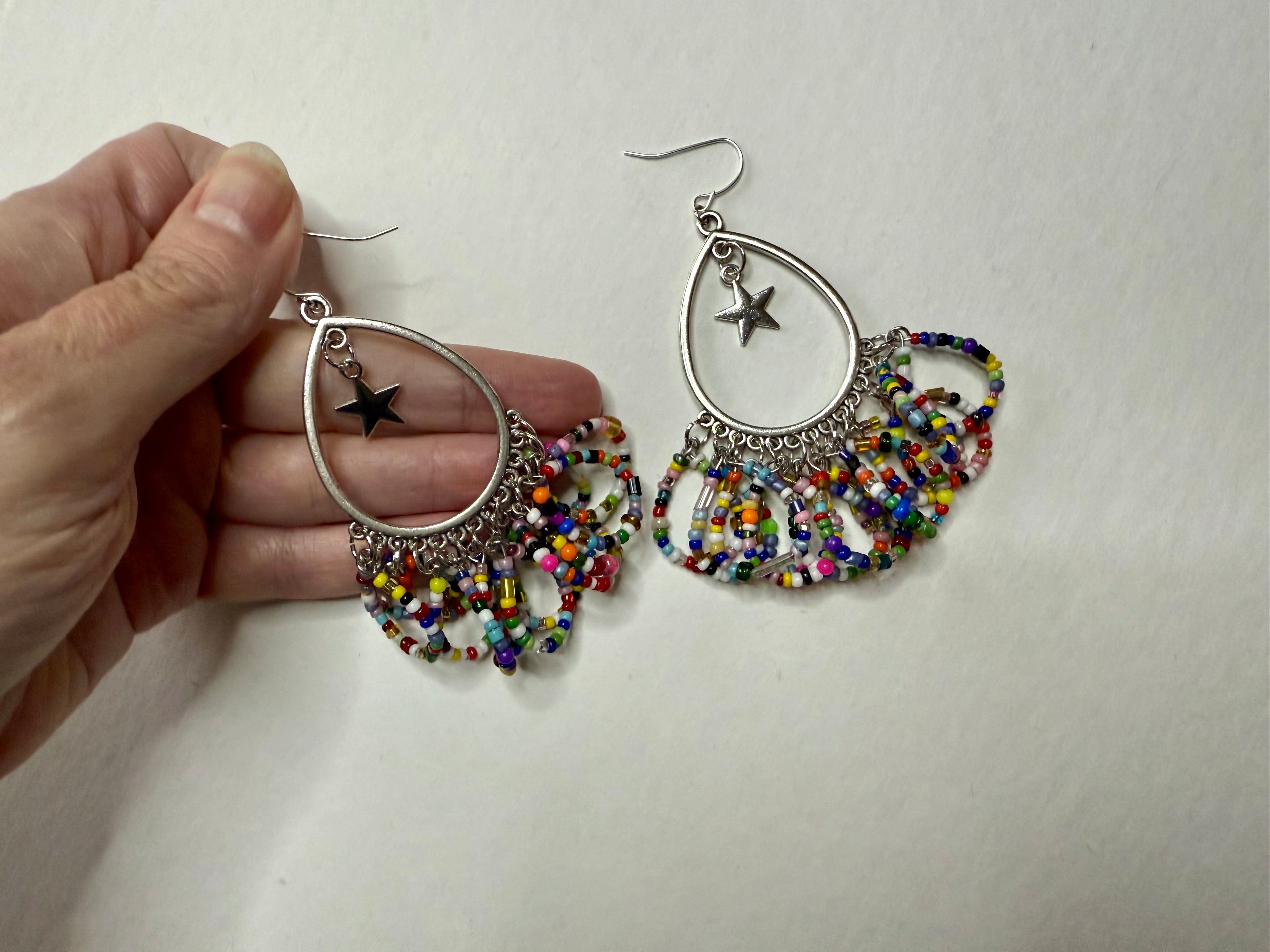 Seed Bead and Star Hoop Earrings