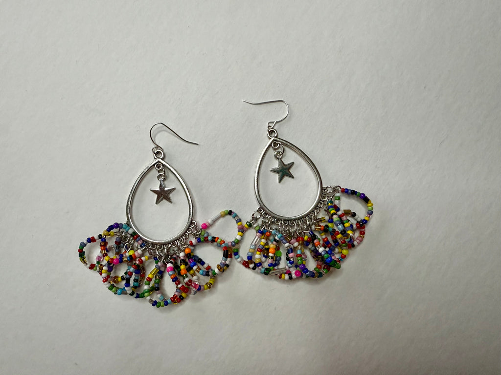 Seed Bead and Star Hoop Earrings