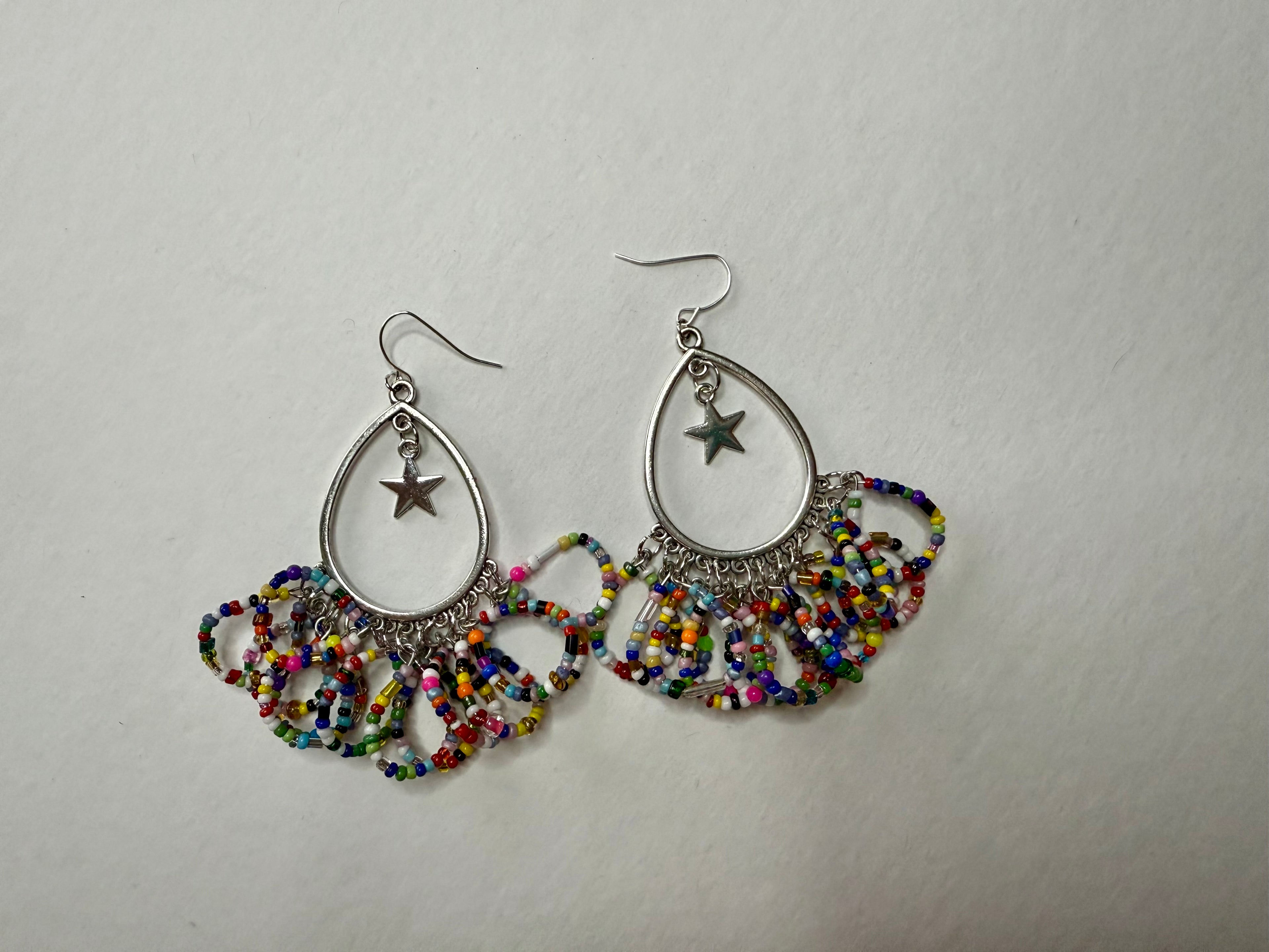 Seed Bead and Star Hoop Earrings