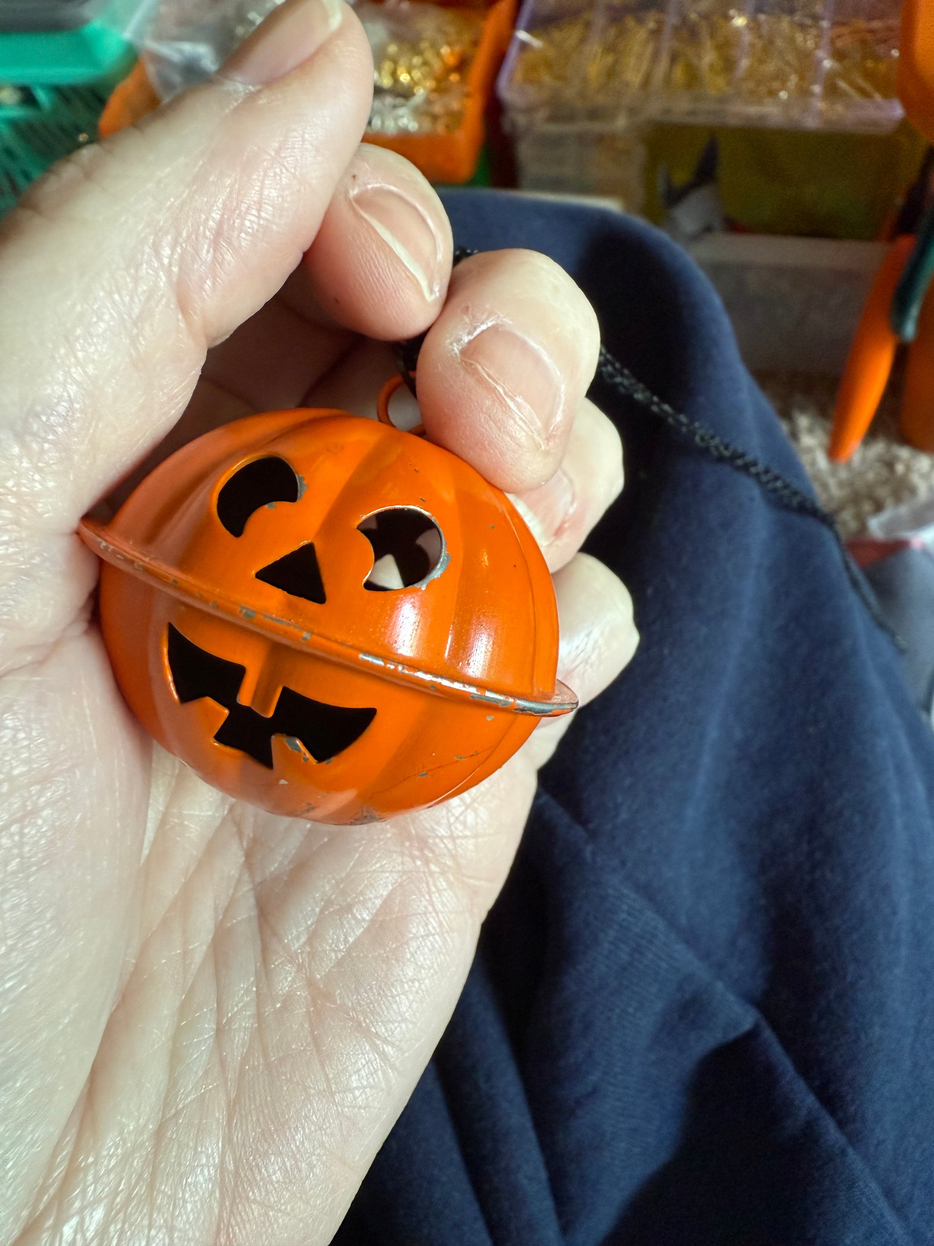 Big Reclaimed Pumpkin Bell Necklace