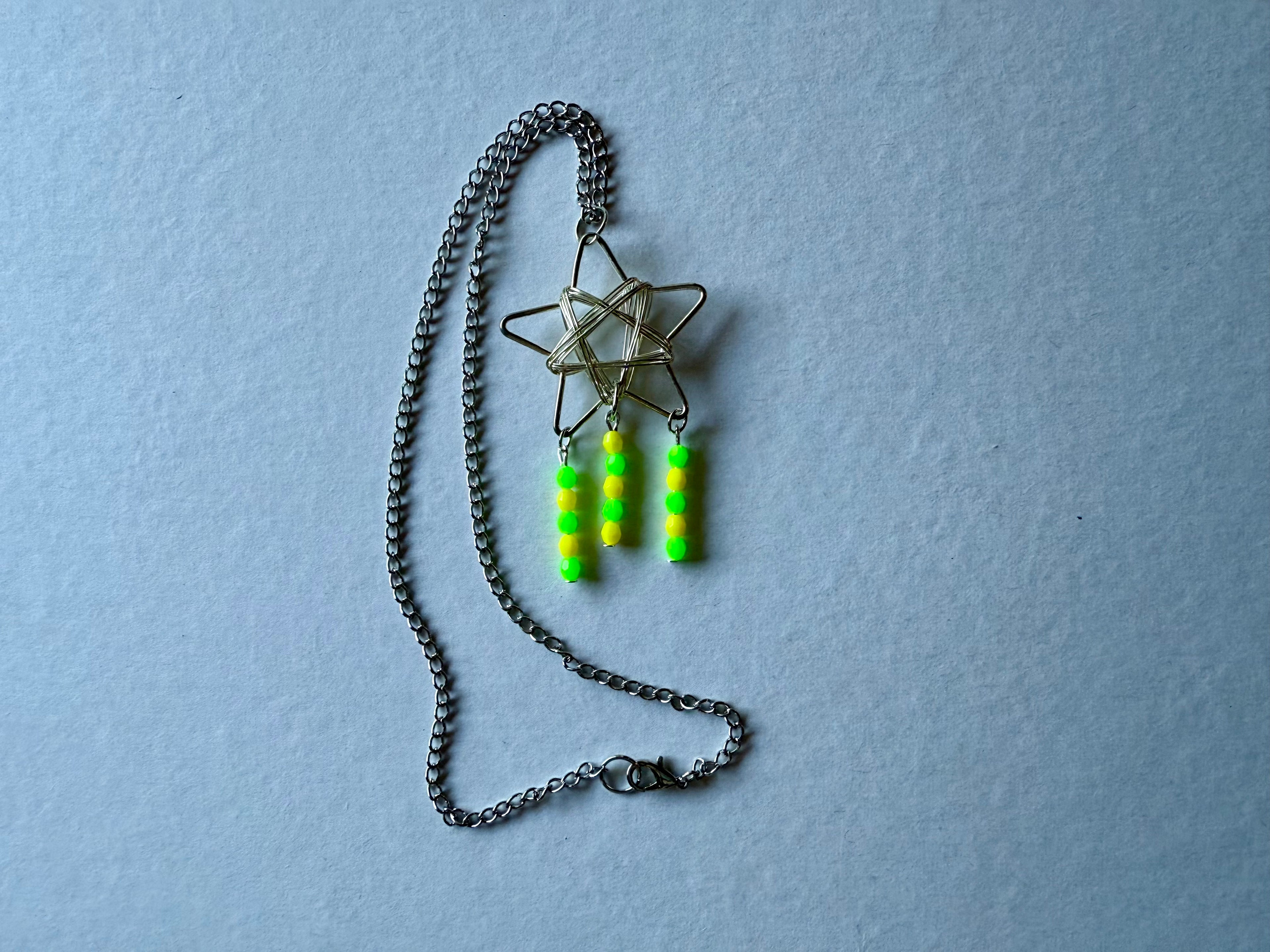 Neon Green and Yellow Star Necklace
