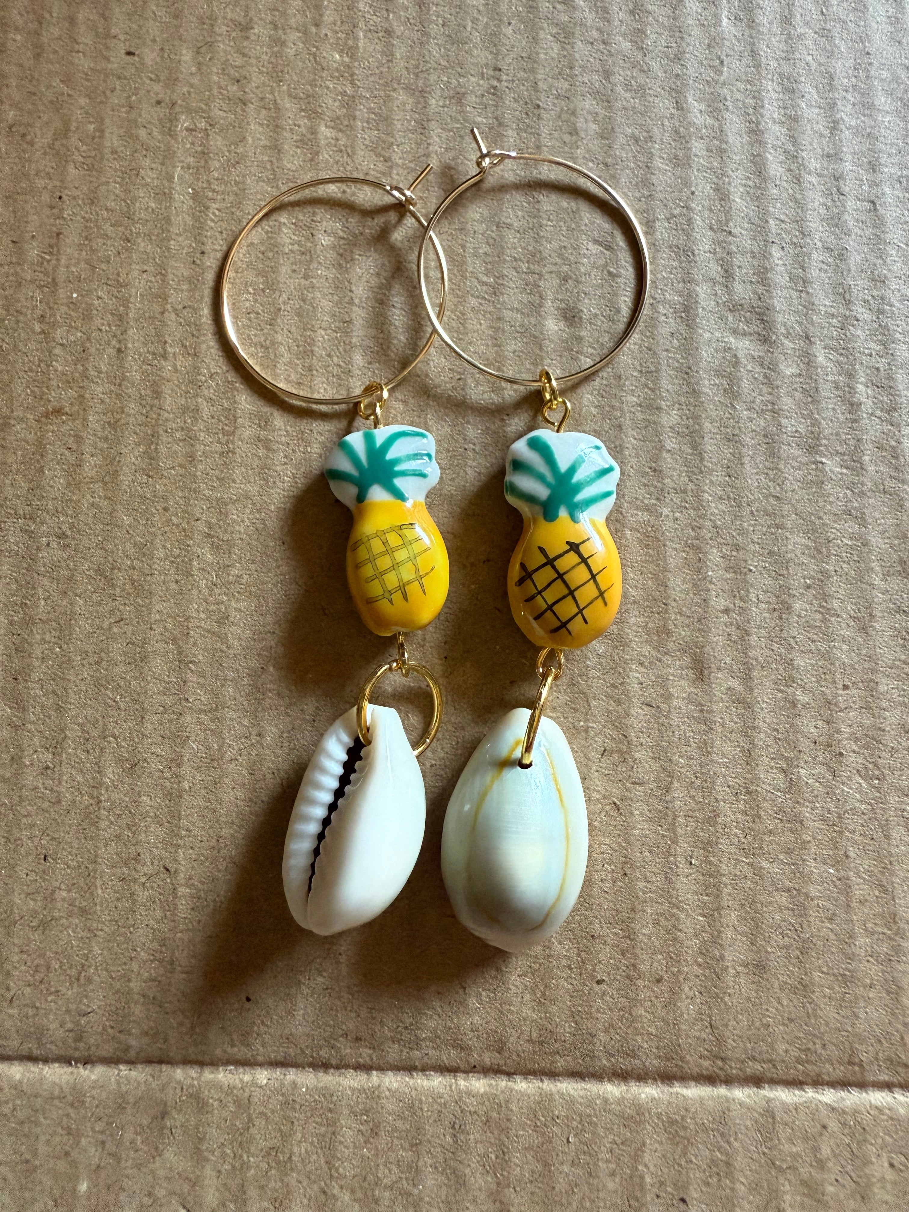Pineapple Shell Hoop Earrings