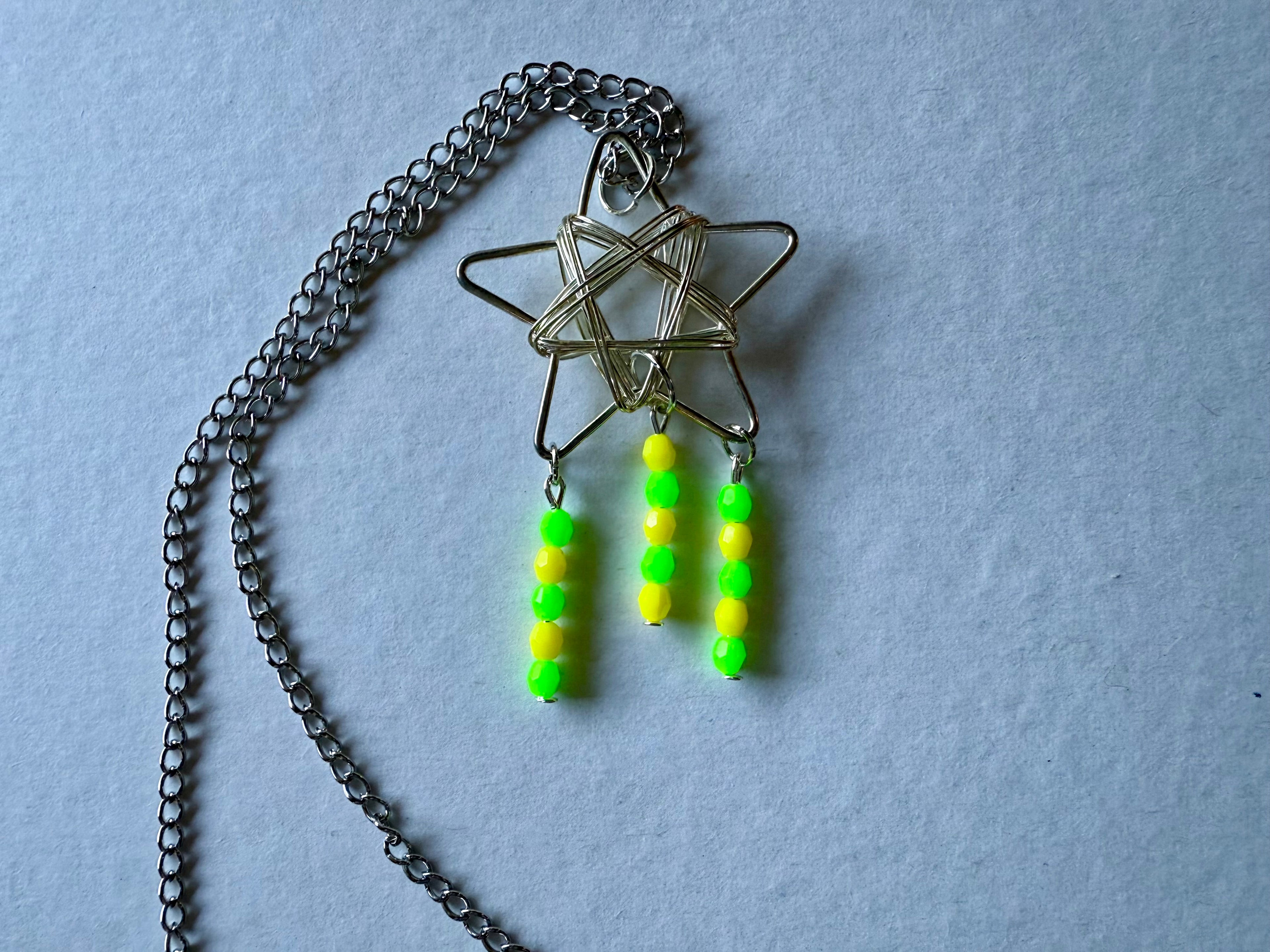 Neon Green and Yellow Star Necklace