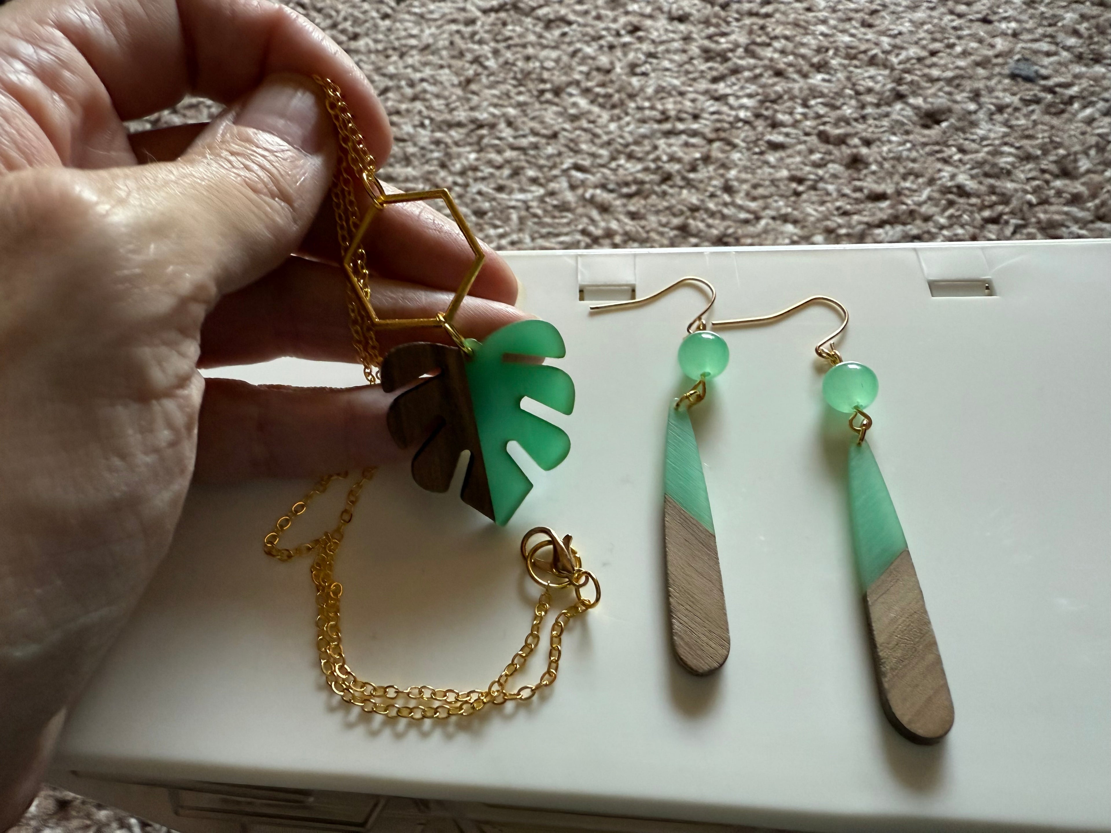 Monstera Earring and Necklace Set
