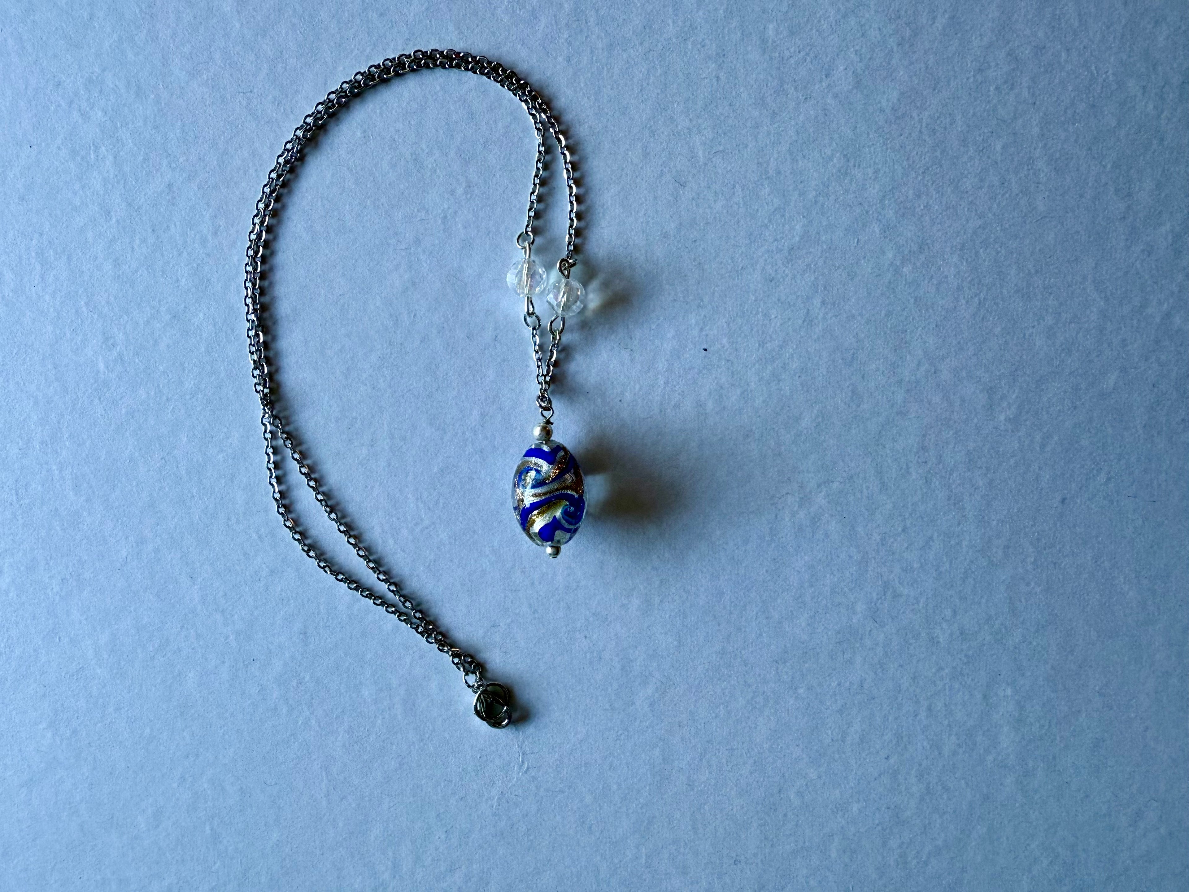 Blue and Gold Swirl Pendant Necklace
