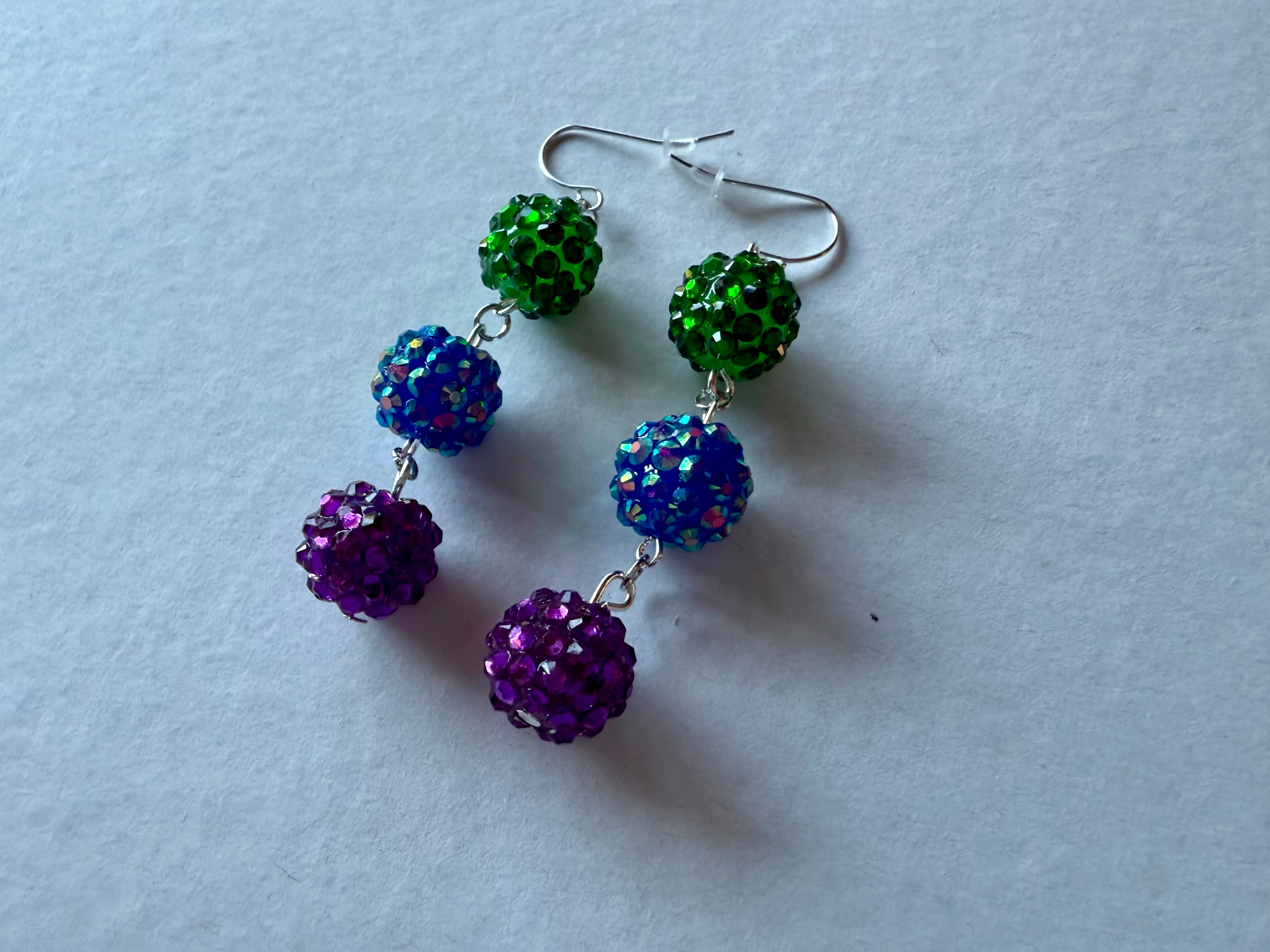 Purple Green and Blue Sparkle Earrings