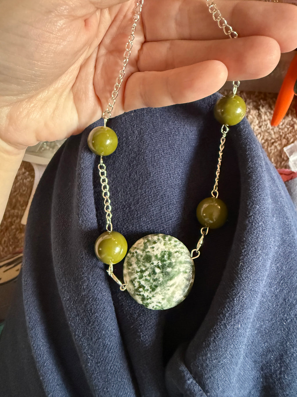 Mossy green stone necklace
