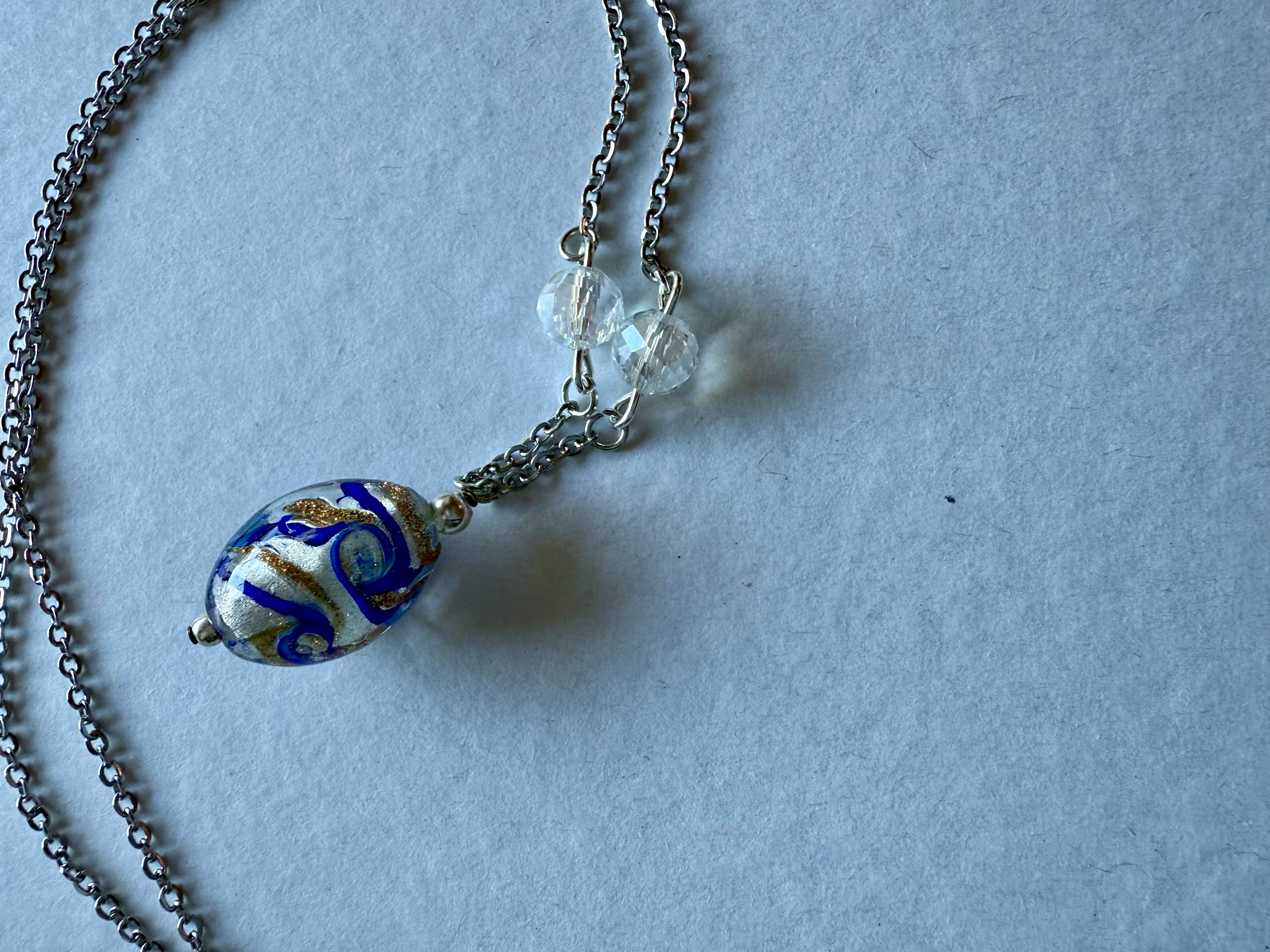 Blue and Gold Swirl Pendant Necklace